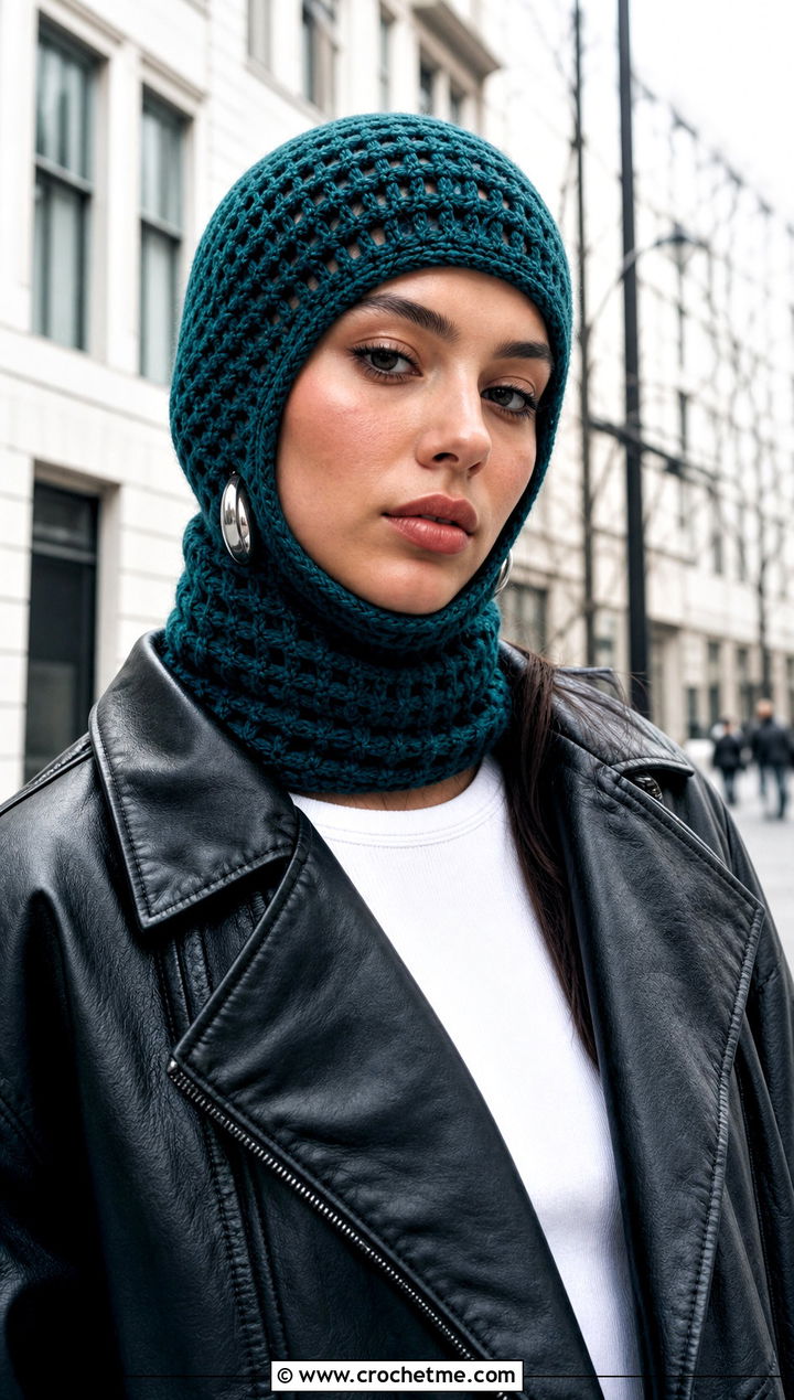 Crochet Balaclava Ski Hat With Leather Jacket And Jeans - 30 crochet ski hat outfit ideas