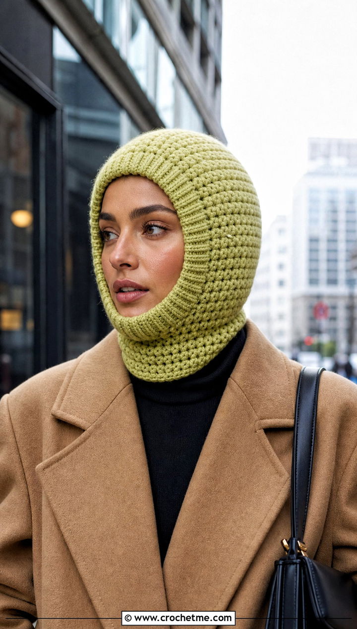 Crochet Balaclava With Oversized Blazer - 15 Crochet Hats All Sizes outfit ideas