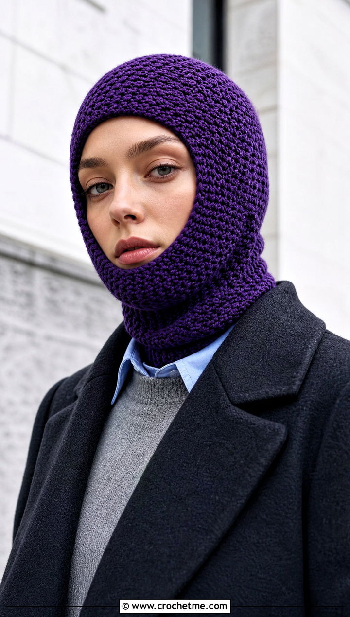 Crochet Balaclava With Tailored Coat - 20 Warm Crochet Hat outfit ideas
