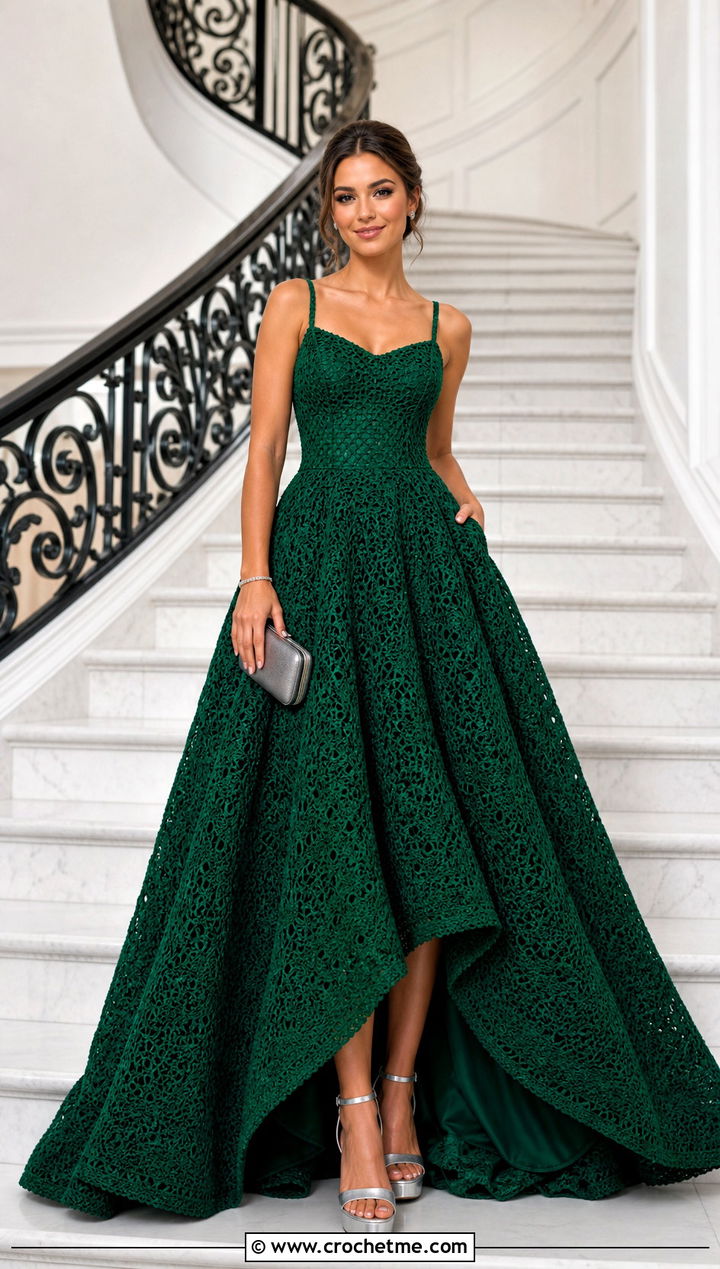 Crochet Ball Gown With Minimal Jewelry - 25 Crochet Prom Dress outfit ideas