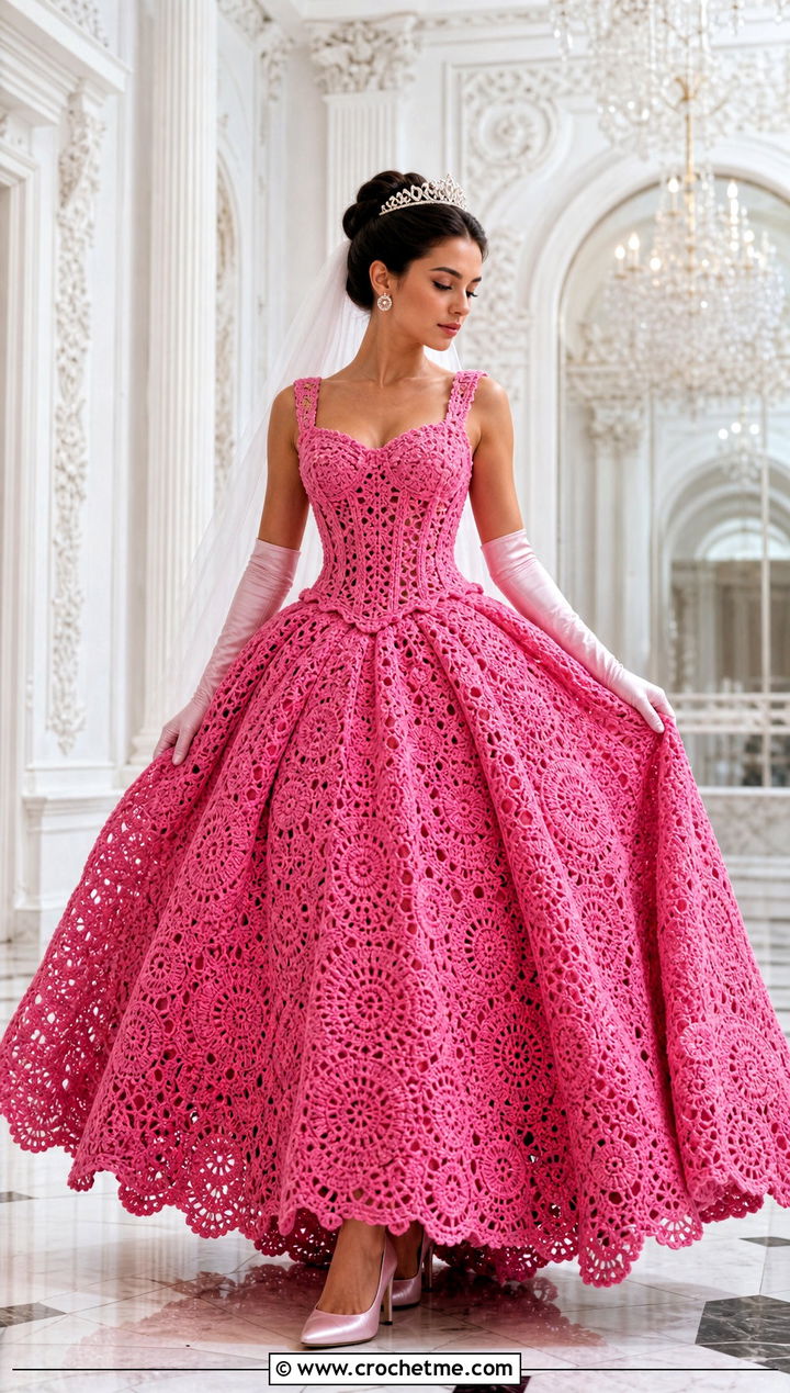 Crochet Ball Gown With Opera Gloves - 30 crochet wedding dress gowns outfit ideas