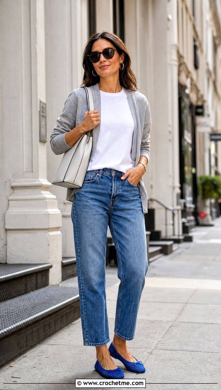 Crochet Ballet Flats With Straight Leg Jeans - 20 crocheted shoes women outfit ideas