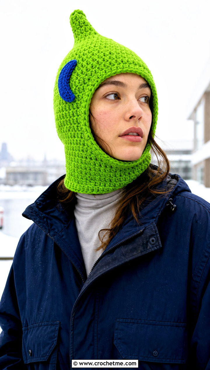 Crochet Banana Balaclava Hat With Utility Jacket - 30 crochet banana hat outfit ideas