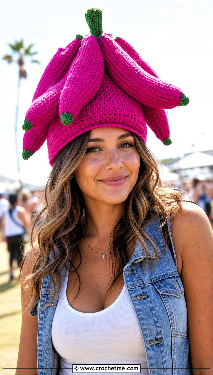 Crochet Banana Bunch Hat With Festival Outfit - 30 crochet banana hat outfit ideas