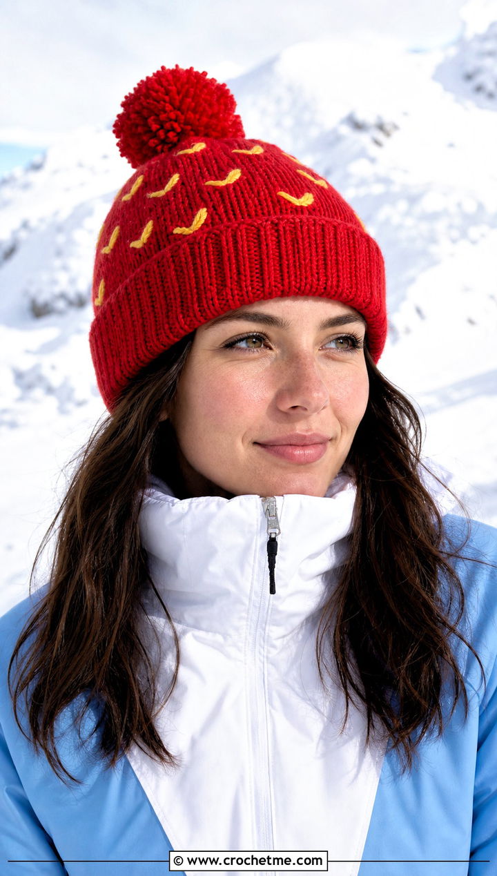 Crochet Banana Pom Pom Beanie With Ski Outfit - 30 crochet banana hat outfit ideas