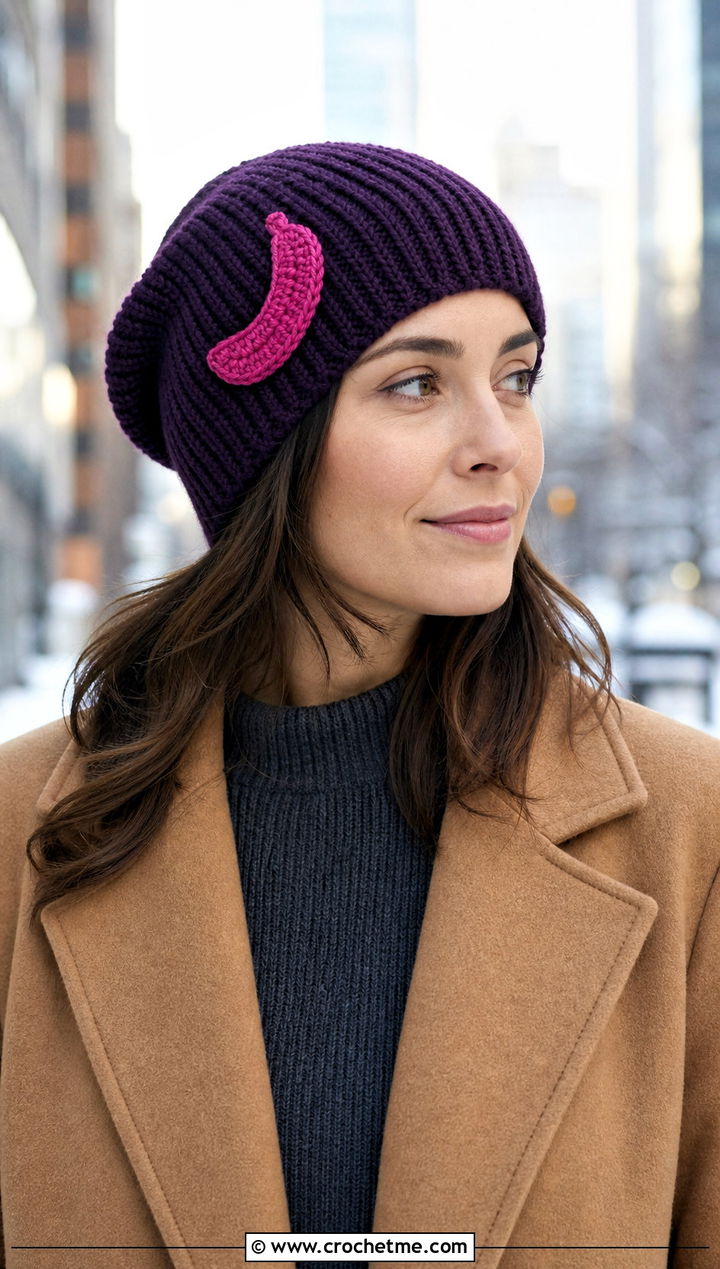 Crochet Banana Slouch Hat With Sweater Dress - 30 crochet banana hat outfit ideas
