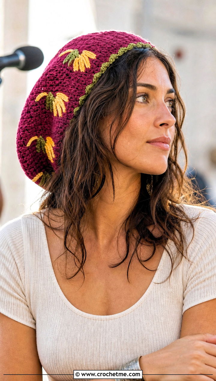 Crochet Banana Tam Hat With Boho Maxi Skirt - 30 crochet banana hat outfit ideas