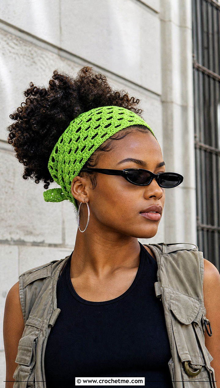 Crochet Bandana Headband With Cargo Pants And Tank Top - 15 summer crochet headband outfit ideas