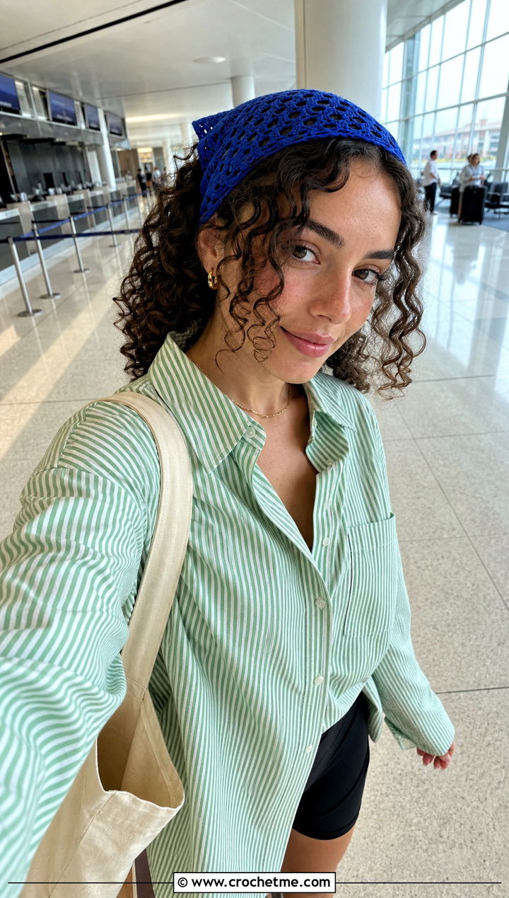 Crochet Bandana Headband With Oversized Shirt - 30 crochet headband curly hair outfit ideas