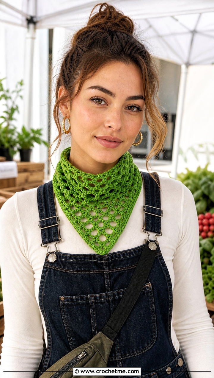 Crochet Bandana Scarf With Denim Overalls - 25 denim and crochet scarf outfit ideas