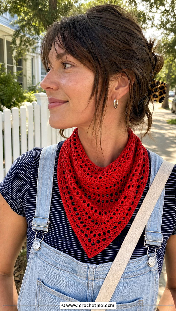 Crochet Bandana Scarf With Overalls - 25 Beautiful Crochet Scarf outfit ideas