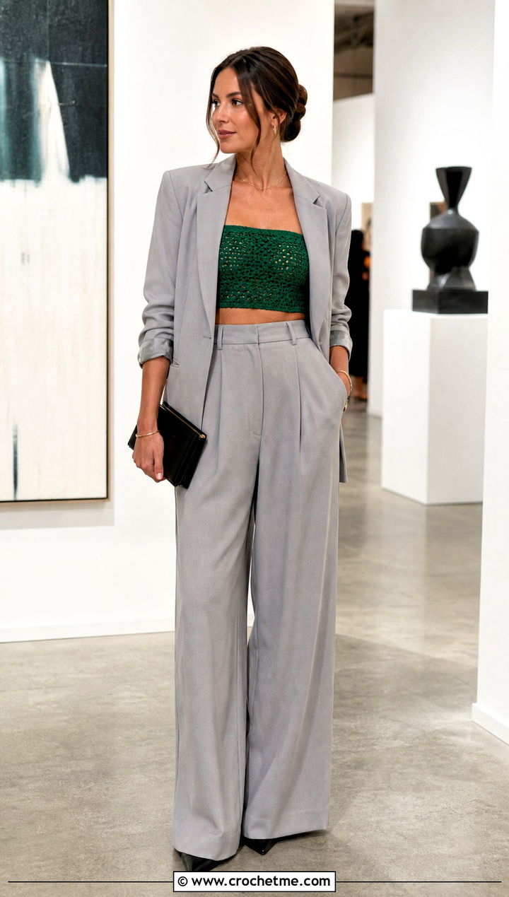 Crochet Bandeau Top With A Trouser Suit - 30 crochet top for outfit ideas