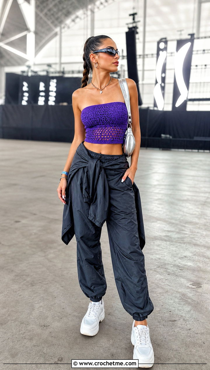 Crochet Bandeau Top With Parachute Pants - 25 crochet festival clothes and outfit ideas