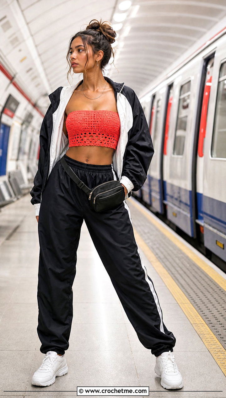 Crochet Bandeau Top With Track Pants - 20 jaded london crochet top outfit ideas
