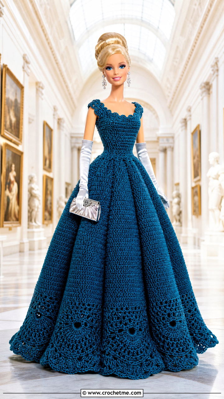 Crochet Barbie Ball Gown With Satin Gloves - 35 crochet barbie doll clothes and outfit ideas