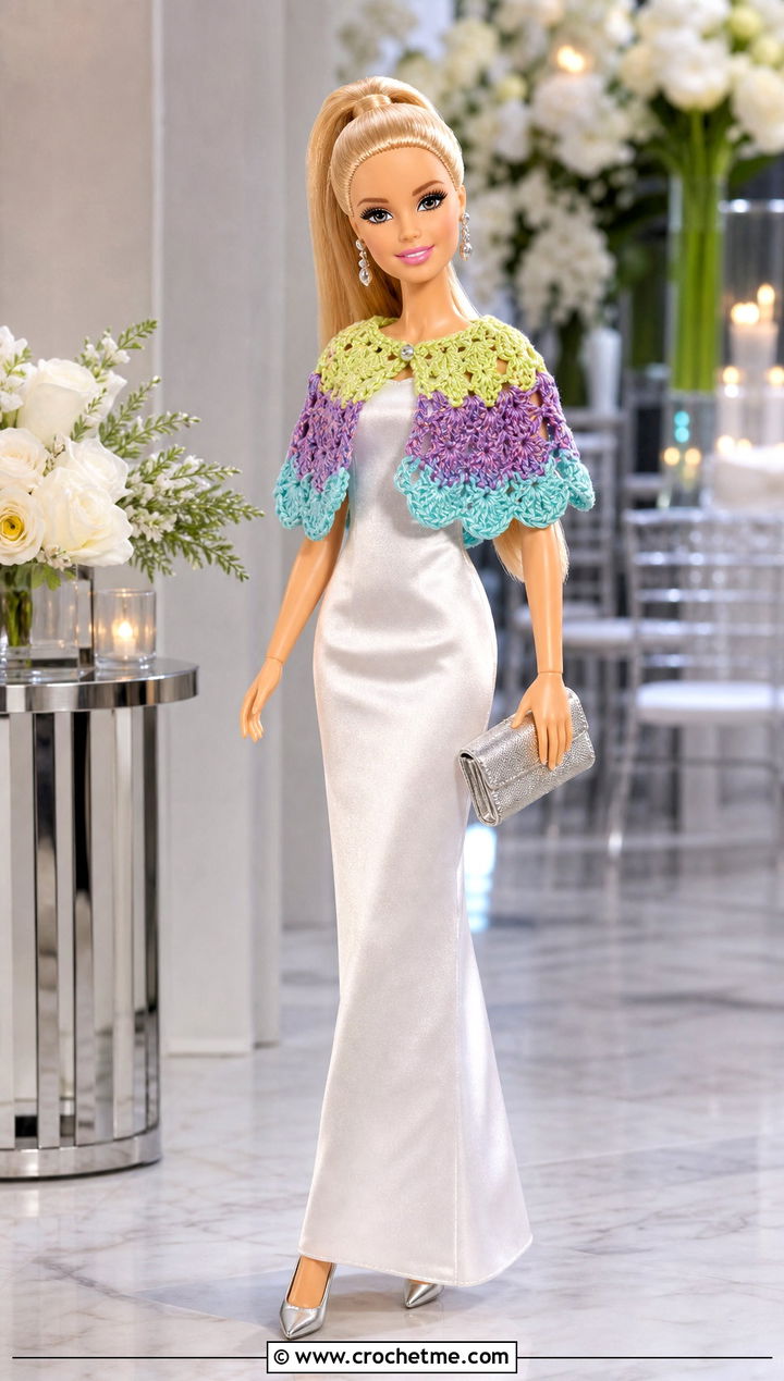 Crochet Barbie Capelet With Satin Column Dress - 25 easy crochet barbie doll clothes and outfit ideas
