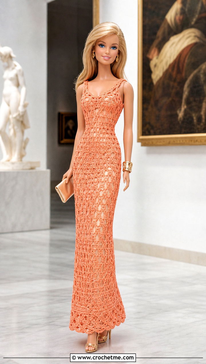 Crochet Barbie Evening Gown With Satin Clutch - 25 easy crochet barbie doll clothes and outfit ideas