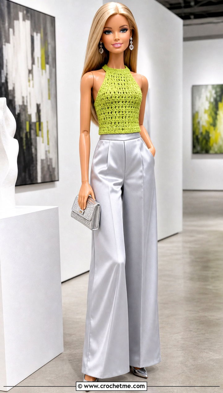 Crochet Barbie Halter Top With Satin Wide Leg Pants - 25 easy crochet barbie doll clothes and outfit ideas