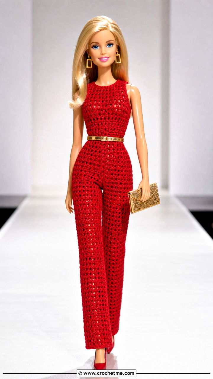 Crochet Barbie Jumpsuit With Metallic Belt - 35 crochet barbie doll clothes and outfit ideas
