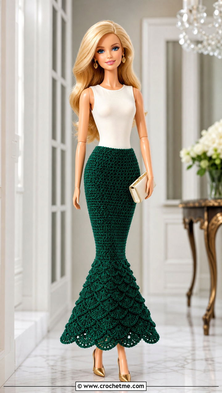 Crochet Barbie Mermaid Skirt With Fitted Bodysuit - 35 Easy Crochet Barbie Clothes and outfit ideas