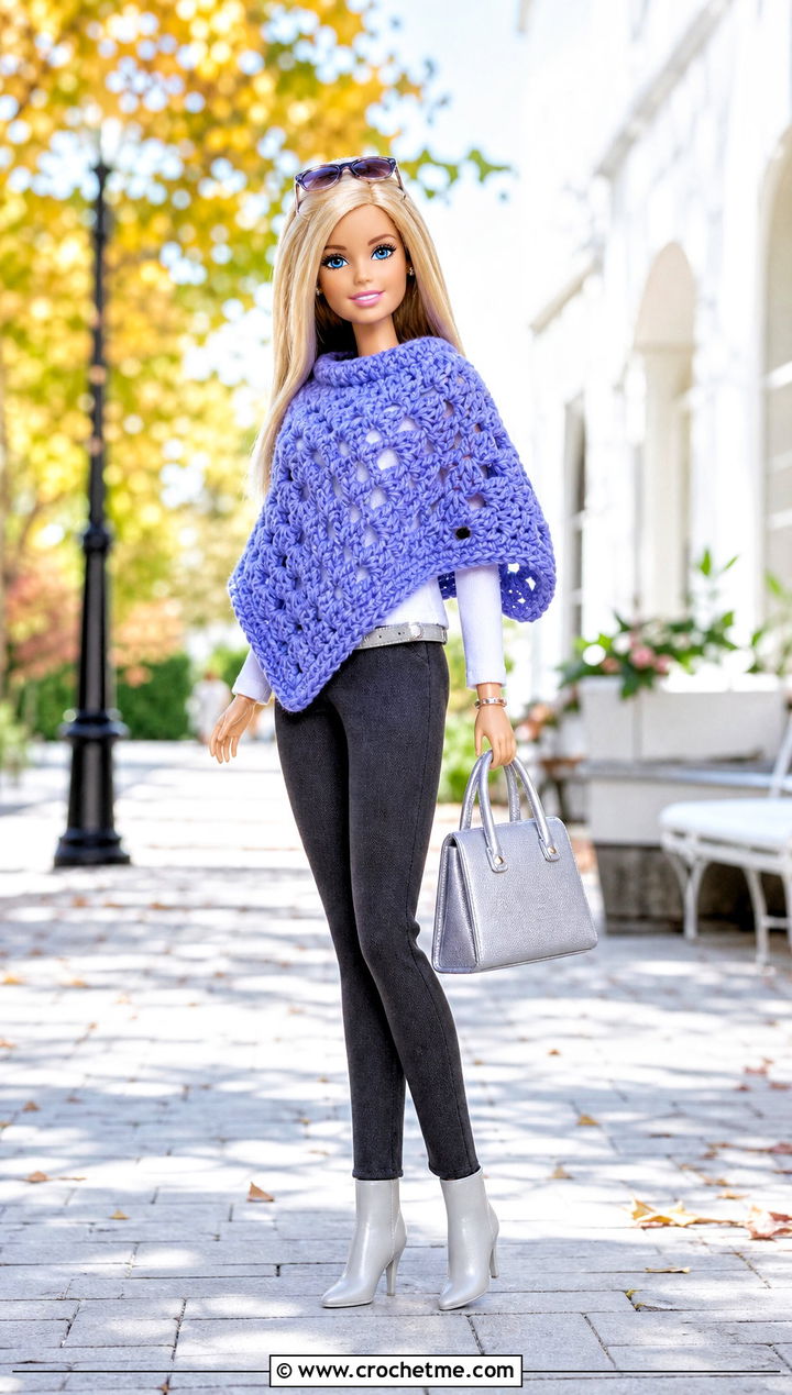 Crochet Barbie Poncho With Slim Pants - 35 Easy Crochet Barbie Clothes and outfit ideas