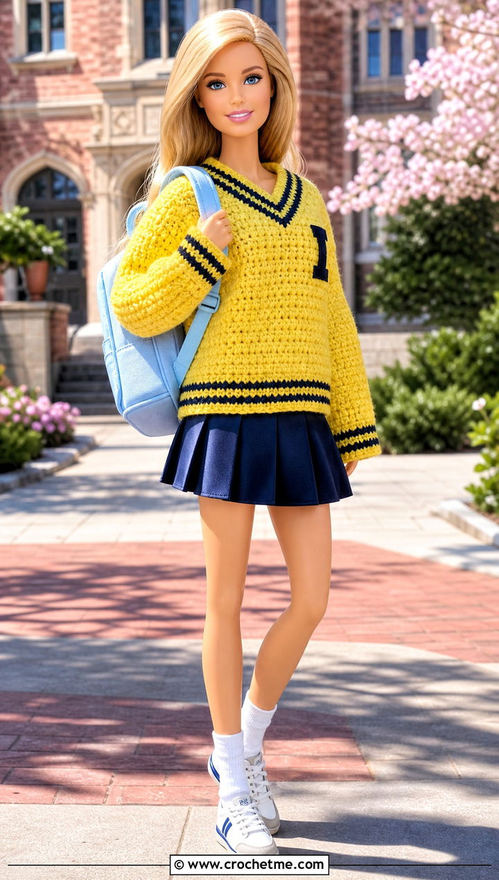 Crochet Barbie Varsity Sweater With Tennis Skirt - 35 Easy Crochet Barbie Clothes and outfit ideas