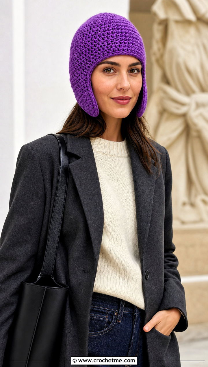 Crochet Barbuta Hat With Blazer And Jeans - 15 Knight Crochet Hat outfit ideas