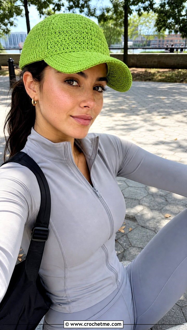 Crochet Baseball Cap With Athleisure Set - 30 Crochet Womens Hat outfit ideas