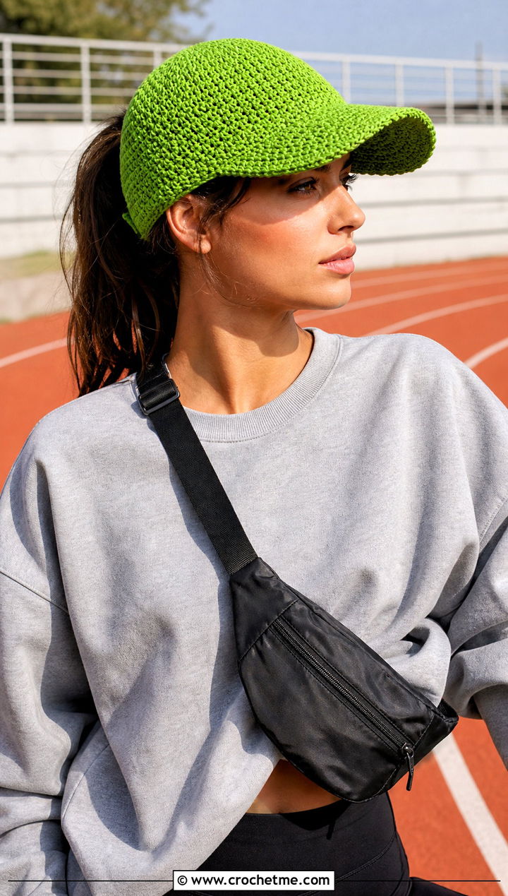 Crochet Baseball Cap With Sweatshirt And Leggings - 25 easy crocheted hats outfit ideas