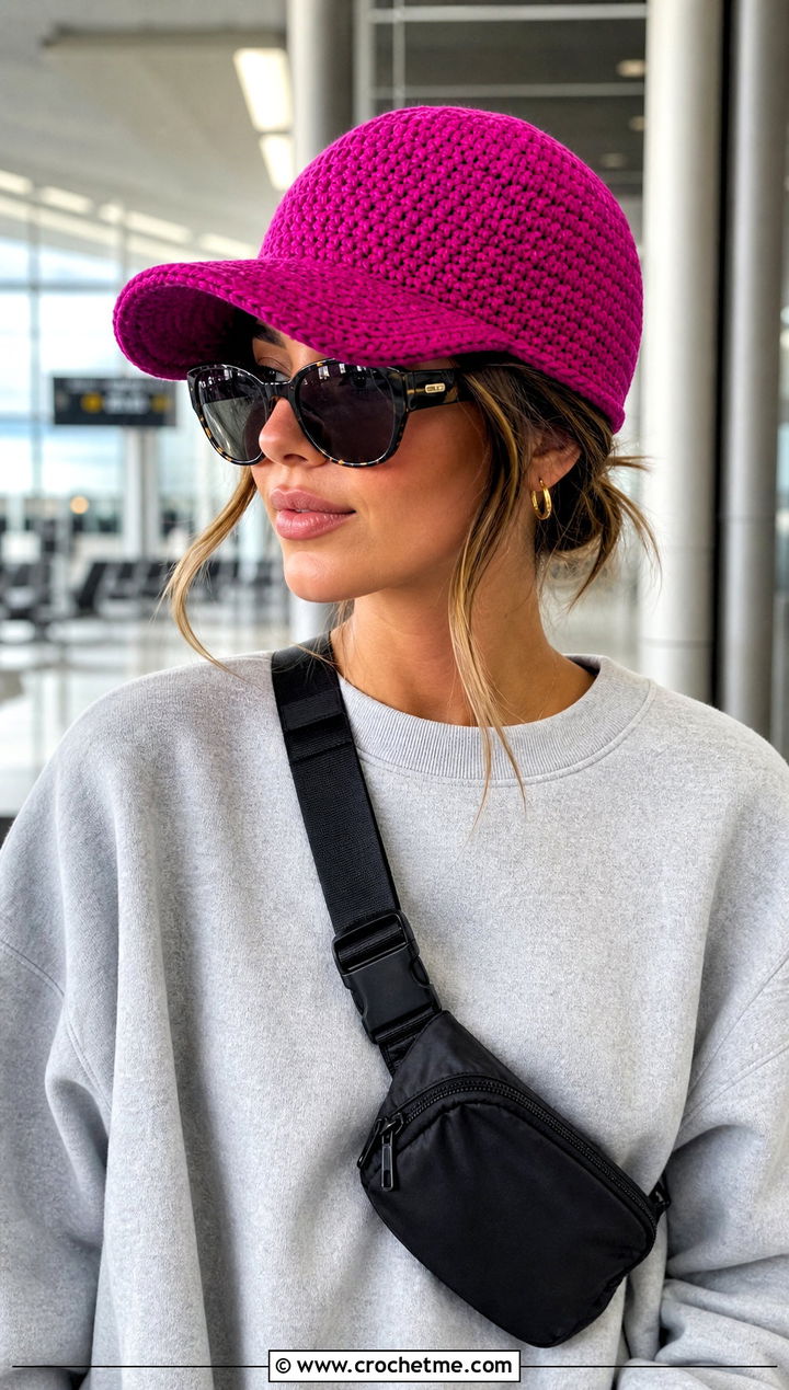 Crochet Baseball Cap With Sweatshirt And Leggings - 30 Quick And Easy Crochet Hat outfit ideas