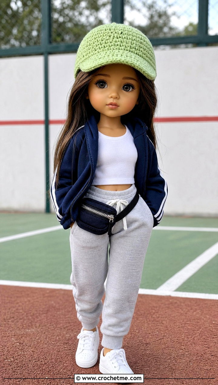 Crochet Baseball Cap With Track Jacket And Joggers - 35 crochet hat for doll outfit ideas