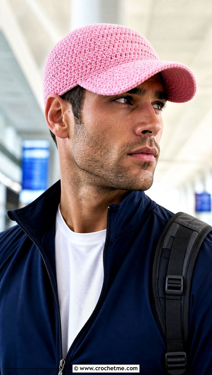 Crochet Baseball Cap With Tracksuit - 15 Crochet Men's Hats outfit ideas