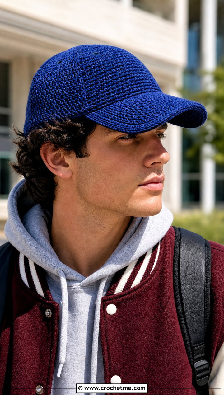 Crochet Baseball Cap With Varsity Jacket Outfit - 25 Unisex Crochet Hat outfit ideas