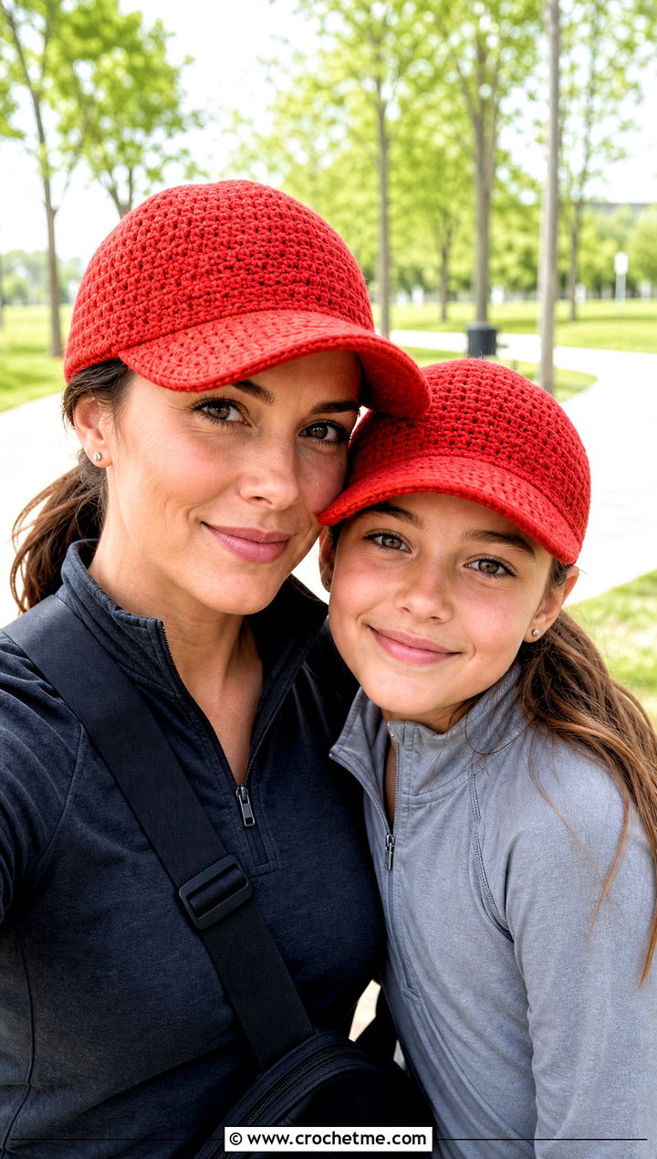 Crochet Baseball Caps With Athleisure Outfits - 20 Mother Daughter Crochet Hats outfit ideas