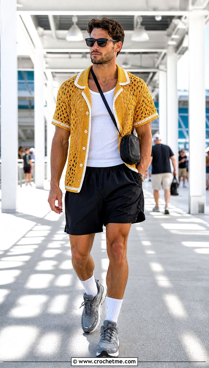 Crochet Baseball Jersey With Nylon Shorts - 25 crochet men's clothes and outfit ideas