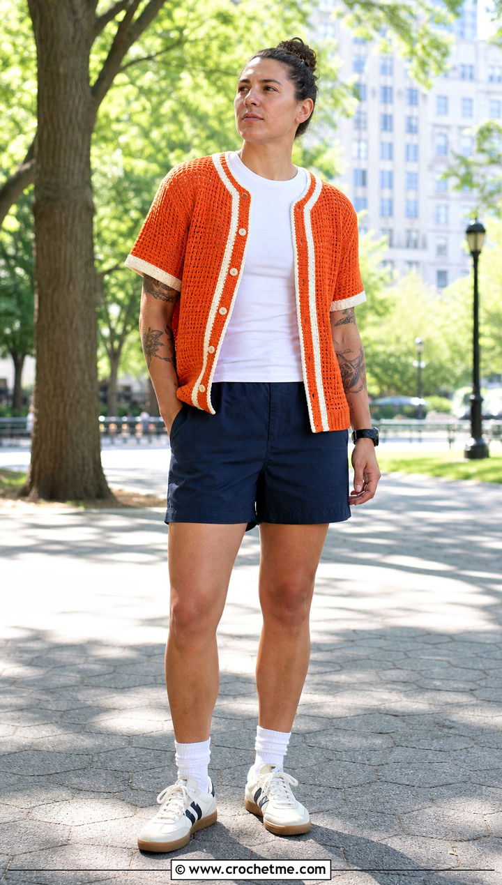 Crochet Baseball Jersey With Relaxed Shorts - 30 Masc Crochet Clothes and outfit ideas