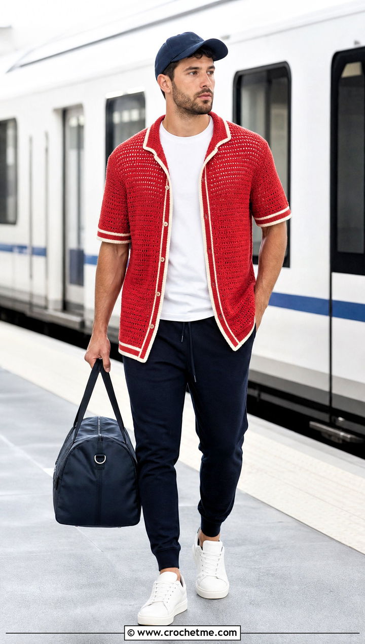 Crochet Baseball Shirt With Joggers - 35 crochet man shirt outfit ideas