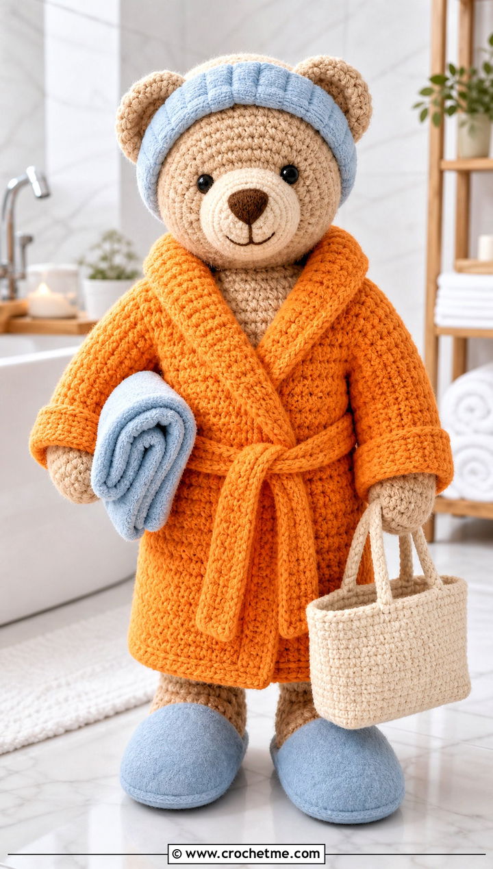 Crochet Bathrobe With Slippers And Headband - 35 crochet teddy clothes and outfit ideas