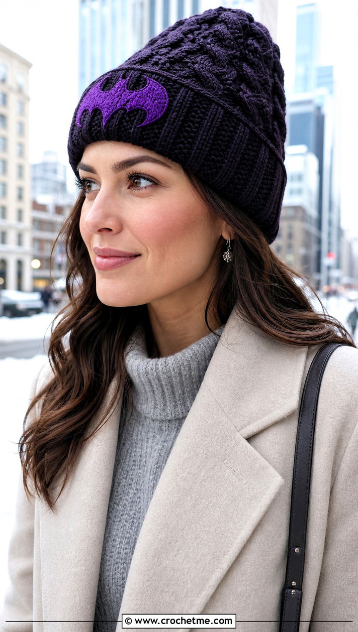 Crochet Batman Cable Stitch Hat With Sweater Dress - 35 crochet batman hat outfit ideas