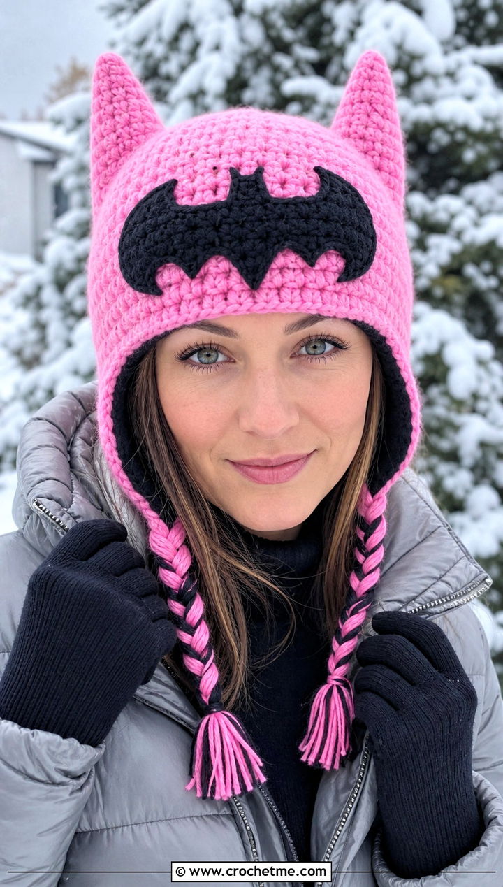 Crochet Batman Earflap Hat With Puffer Coat - 35 crochet batman hat outfit ideas