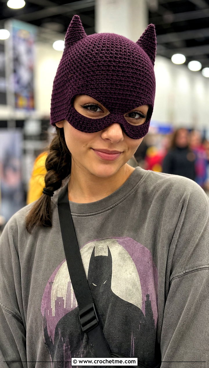 Crochet Batman Mask Hat With Graphic Sweatshirt - 35 crochet batman hat outfit ideas
