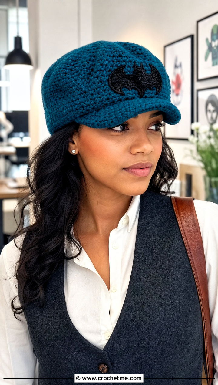 Crochet Batman Newsboy Cap With Wide Leg Trousers - 35 crochet batman hat outfit ideas