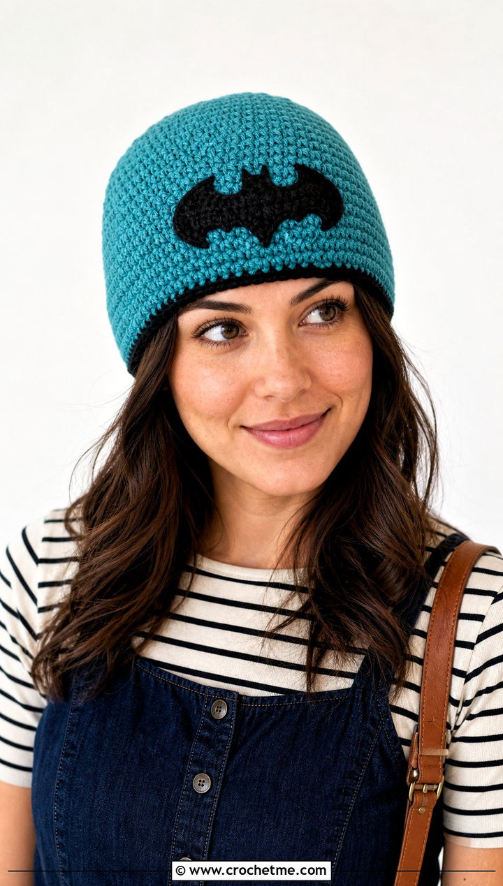 Crochet Batman Reversible Hat With Denim Dress - 35 crochet batman hat outfit ideas