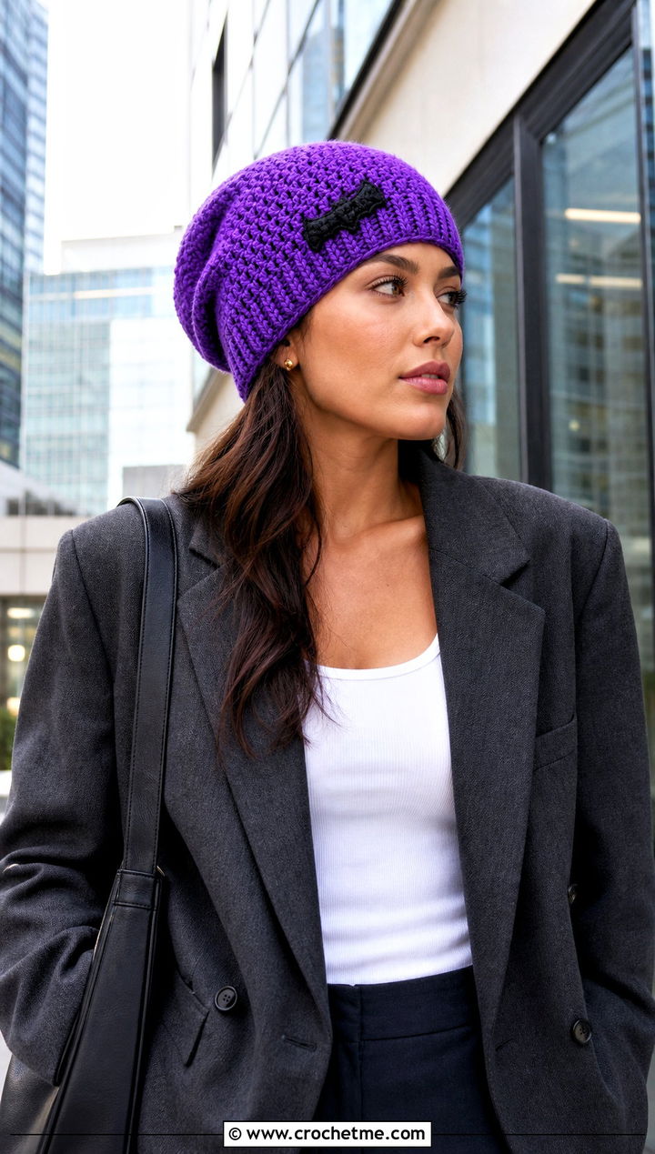 Crochet Batman Slouchy Beanie With Oversized Blazer - 35 crochet batman hat outfit ideas