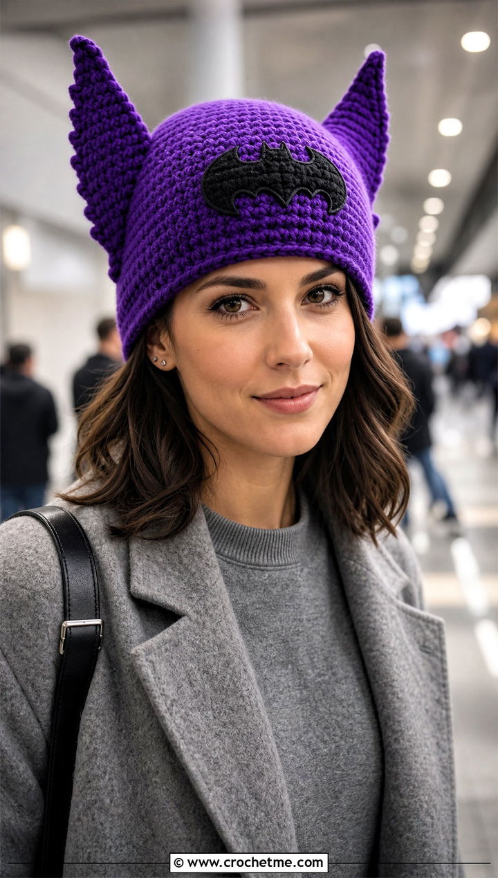 Crochet Batman Winged Beanie With Monochrome Outfit - 35 crochet batman hat outfit ideas