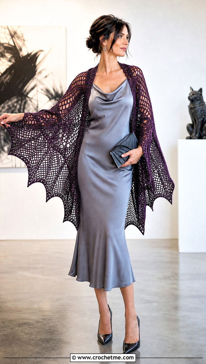 Crochet Batwing Shawl With Satin Slip Dress - 20 Crochet Halloween Clothing and outfit ideas
