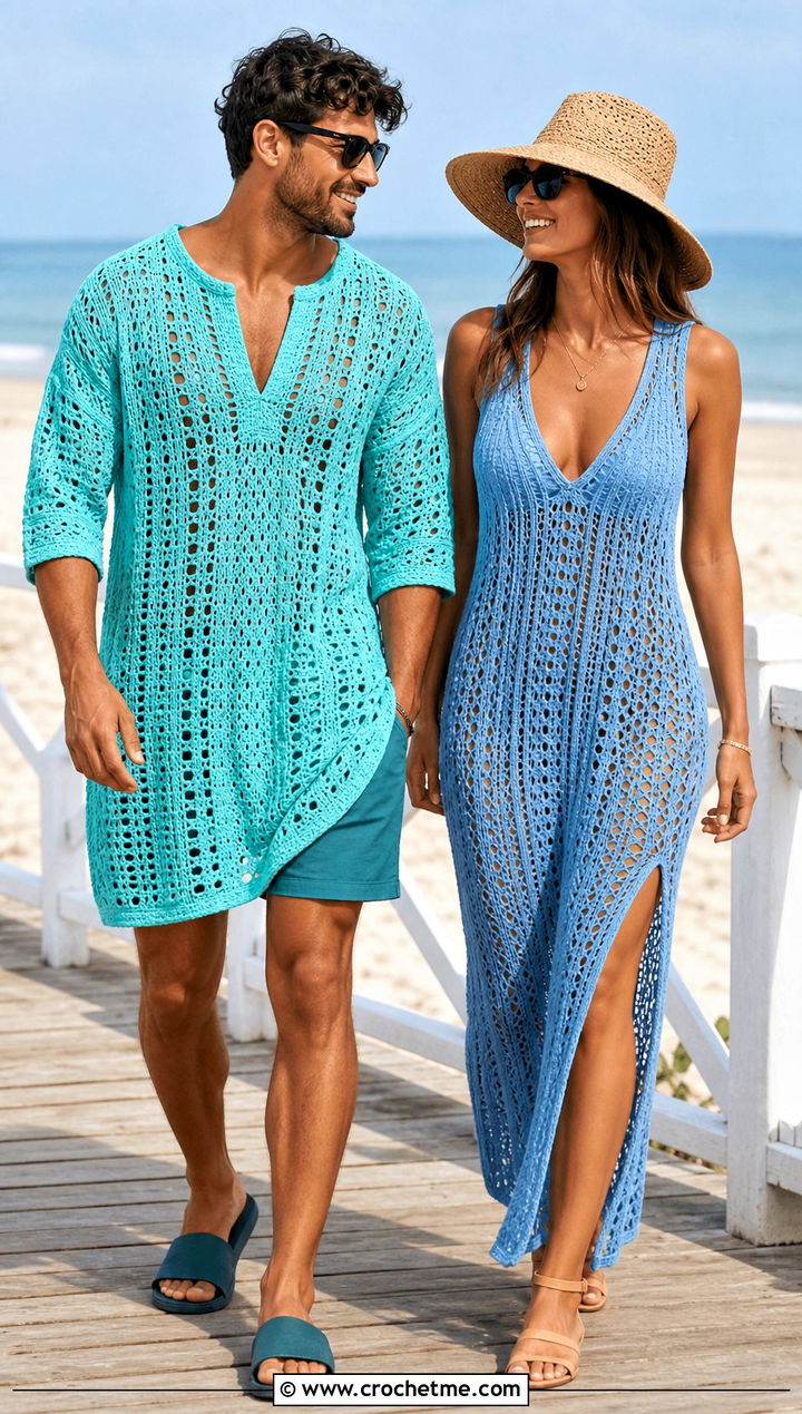 Crochet Beach Cover Ups With Swimwear - 30 couples crochet outfit ideas
