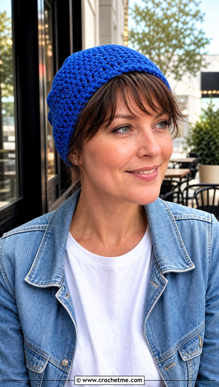 Crochet Beanie With Bangs And Denim Jacket - 15 crochet chemo hat with hair outfit ideas