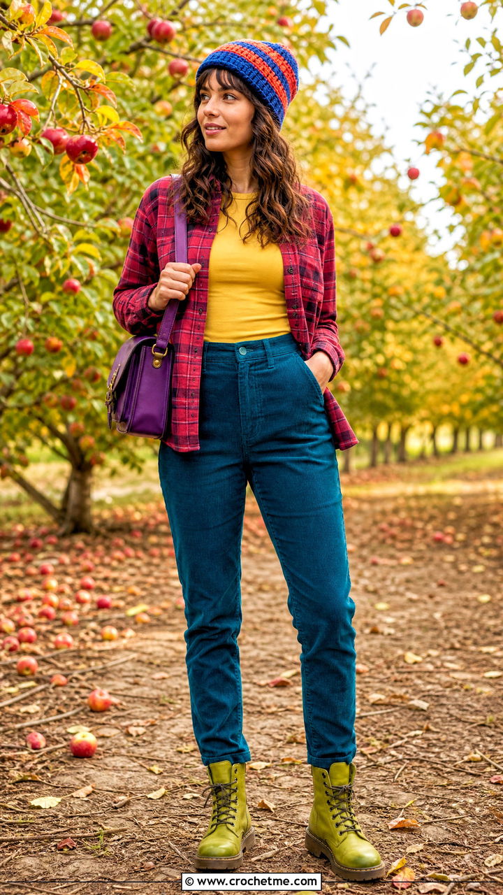 Crochet Beanie With Flannel Shirt And Corduroy Pants - 35 crochet beanie outfit ideas