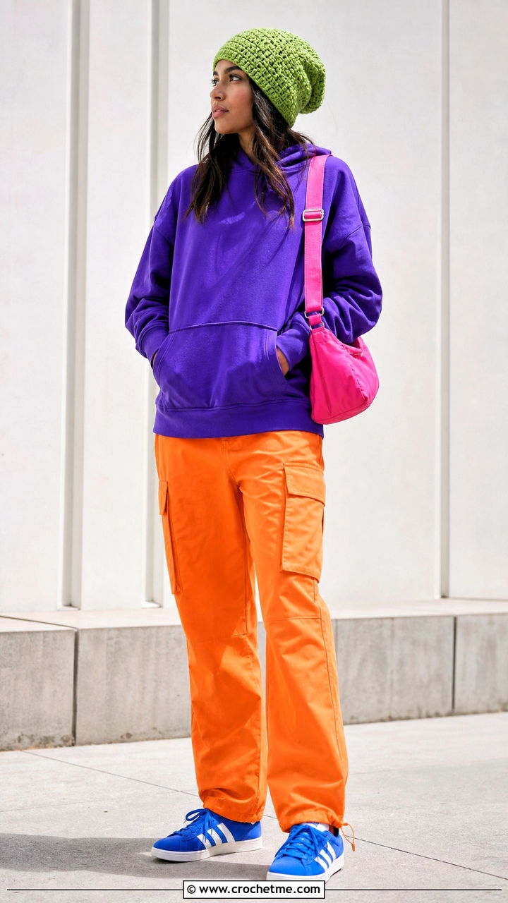 Crochet Beanie With Hoodie And Cargo Pants - 35 crochet beanie outfit ideas